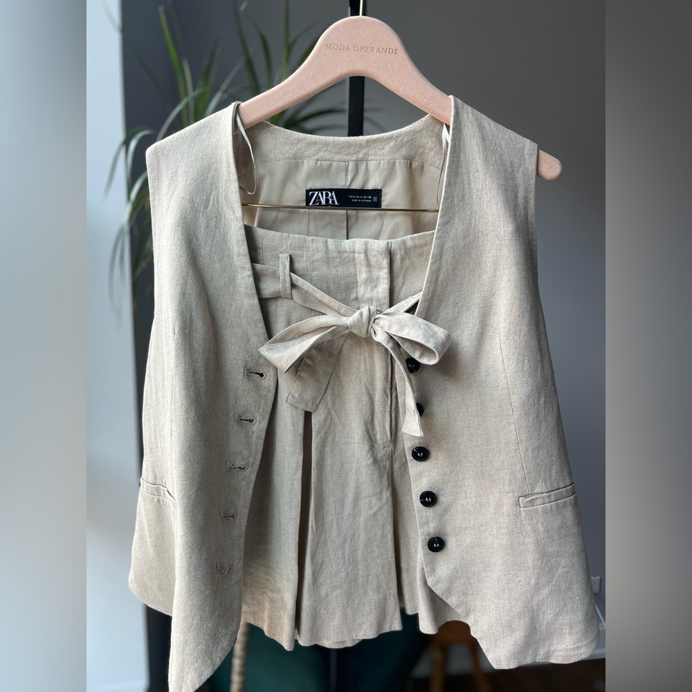 Zara Oatmeal Linen Vest (S) and Short Set (L)